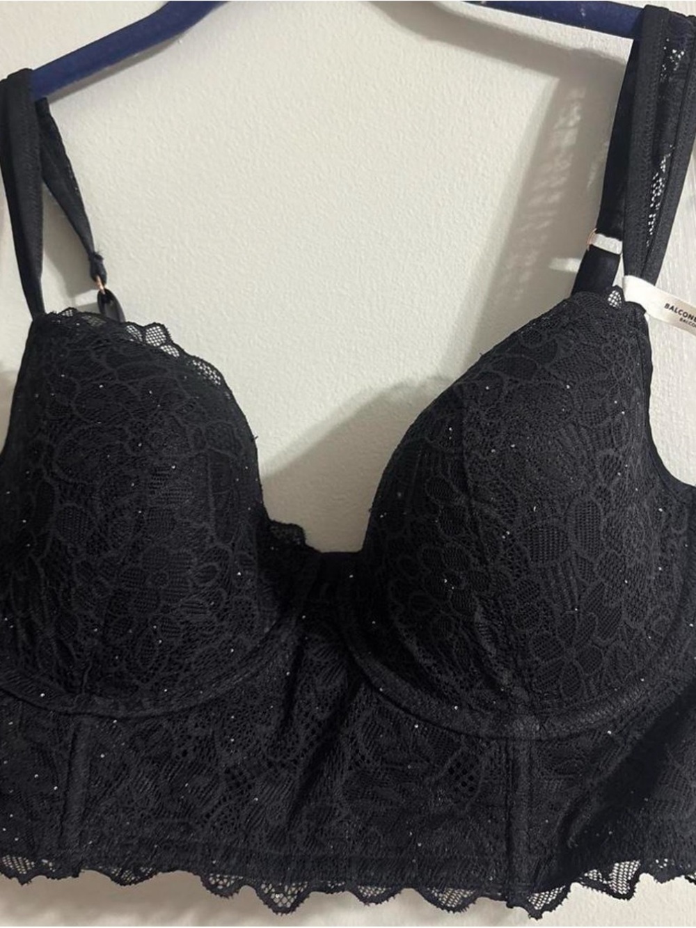 aerie Black Lace Longline Bra with Subtle Sparkle